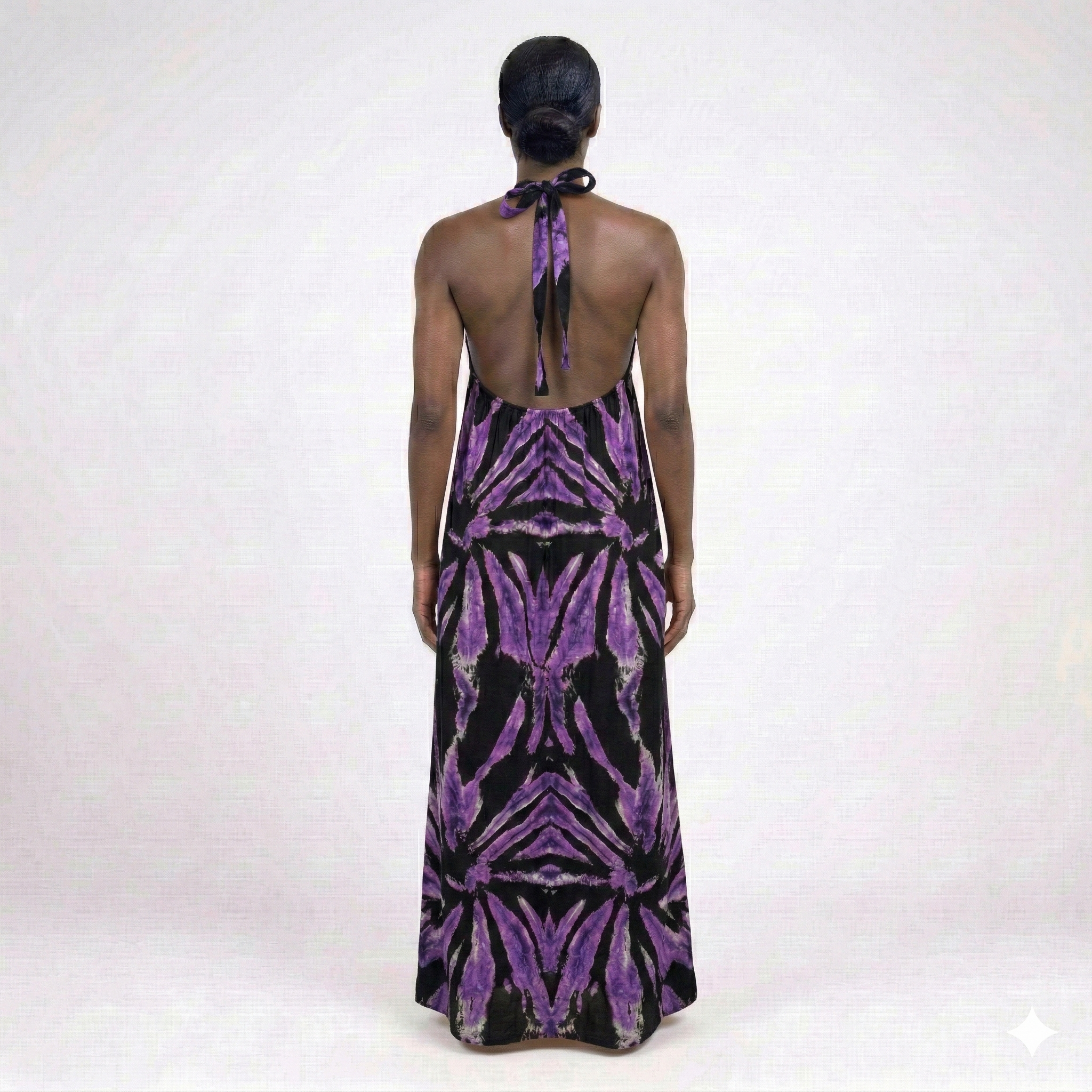 Midnight Orchid Tie-Dye Maxi Backless Dera