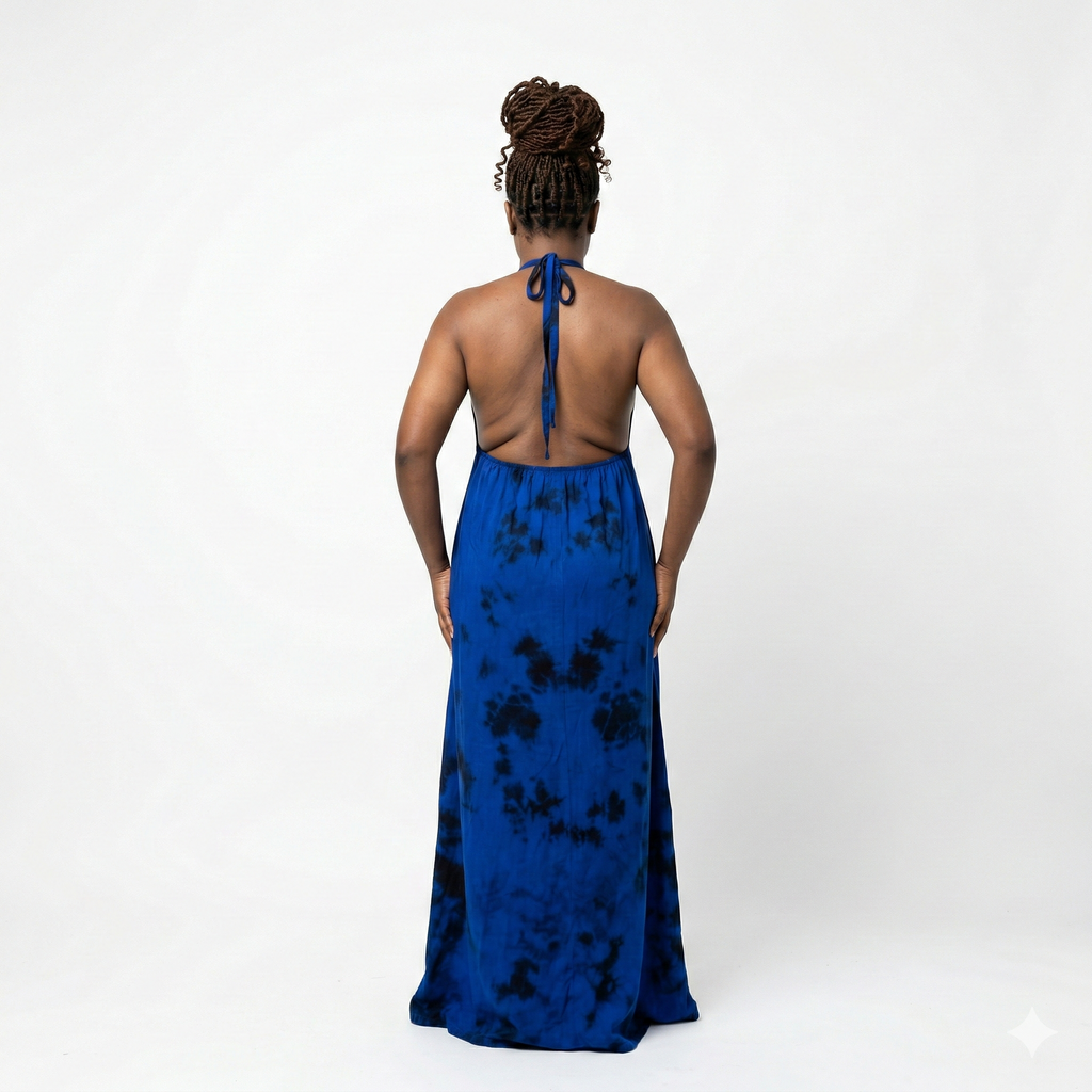 Royal Cobalt Tie-Dye Maxi Backless Dera