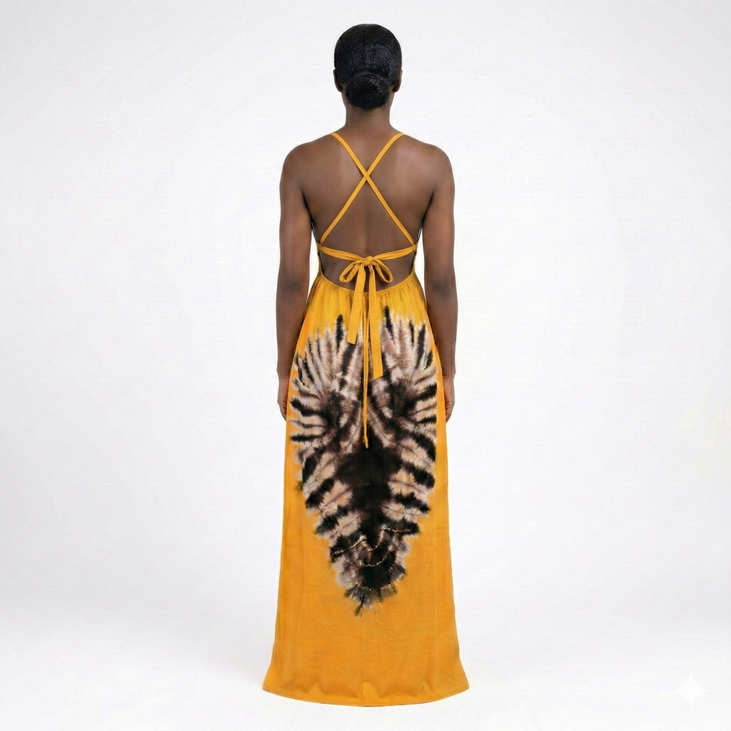 Golden Ember Tie-Dye Maxi Backless Dera