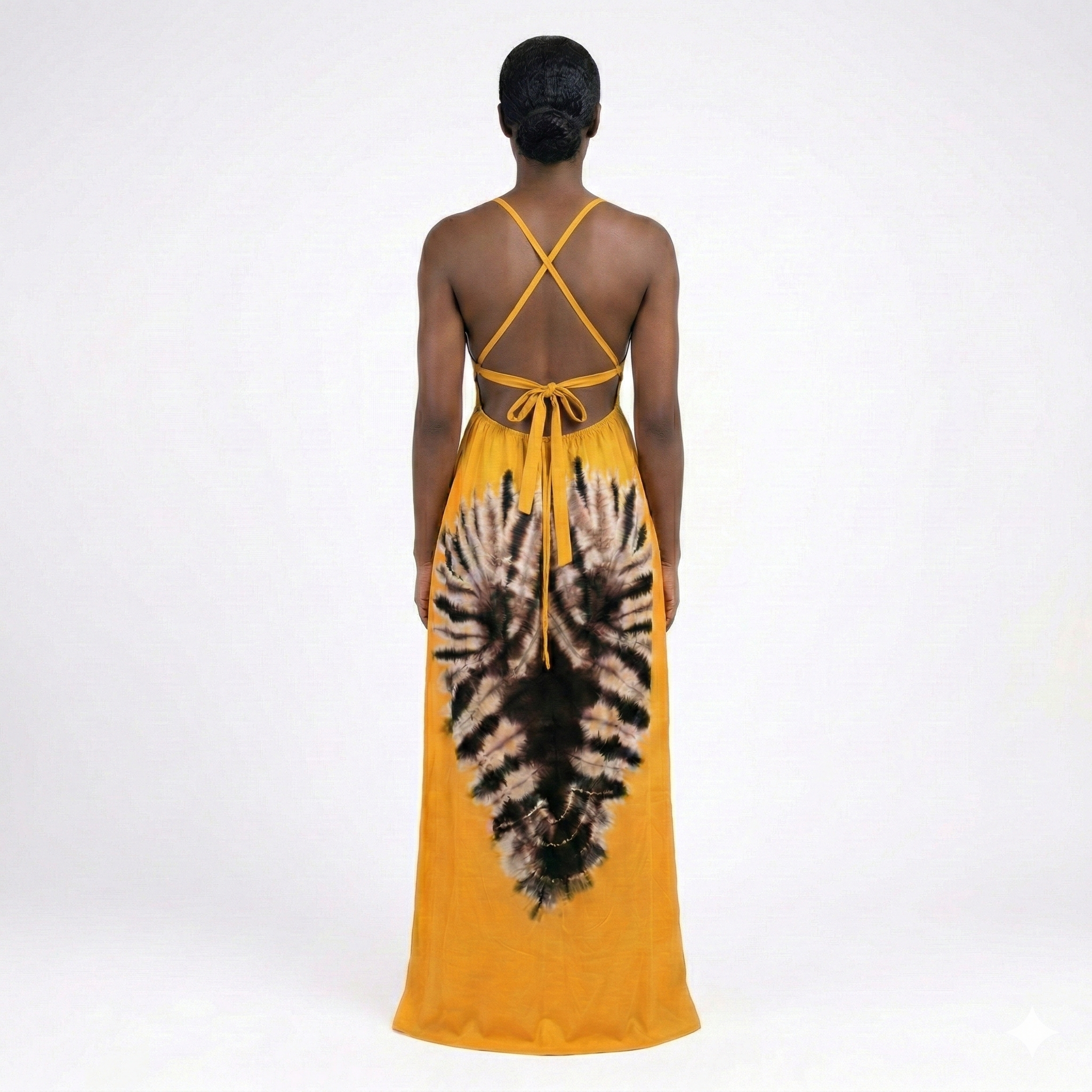 Golden Ember Tie-Dye Maxi Backless Dera