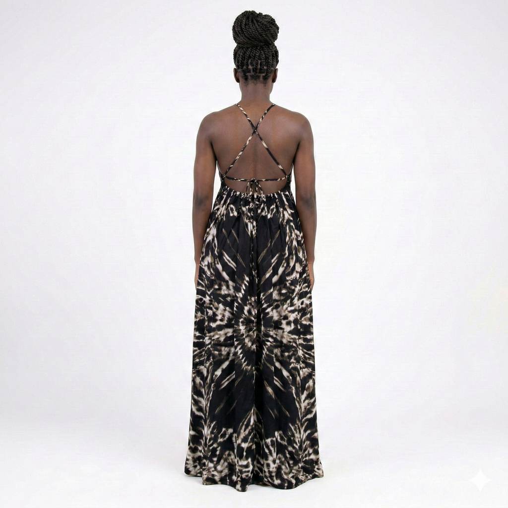 Midnight Marble Tie-Dye Maxi Backless Dera