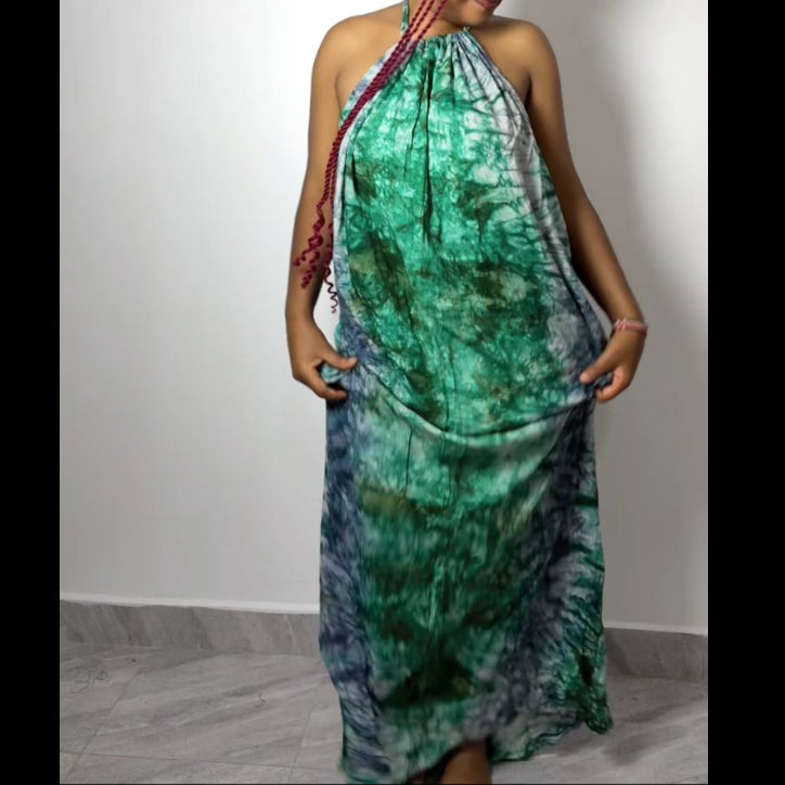 Verdant Mist Tie-Dye Maxi Backless Dera