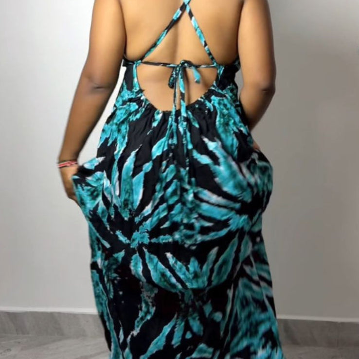 Emerald Peacock Maxi Backless Dera