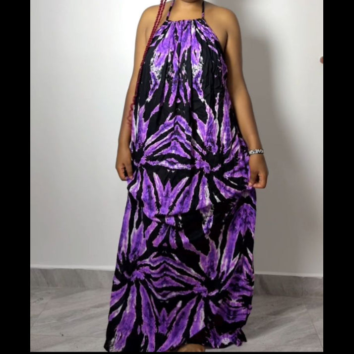 Midnight Orchid Tie-Dye Maxi Backless Dera