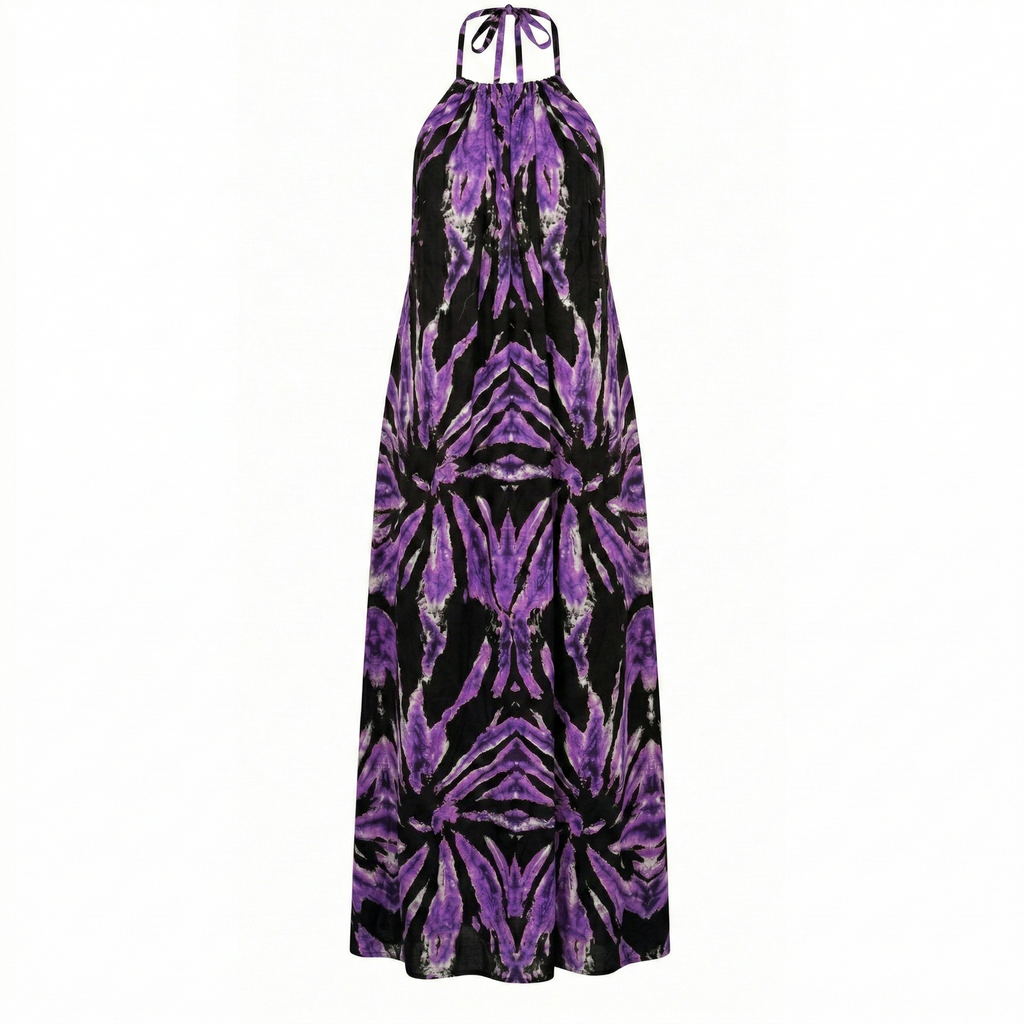 Midnight Orchid Tie-Dye Maxi Backless Dera